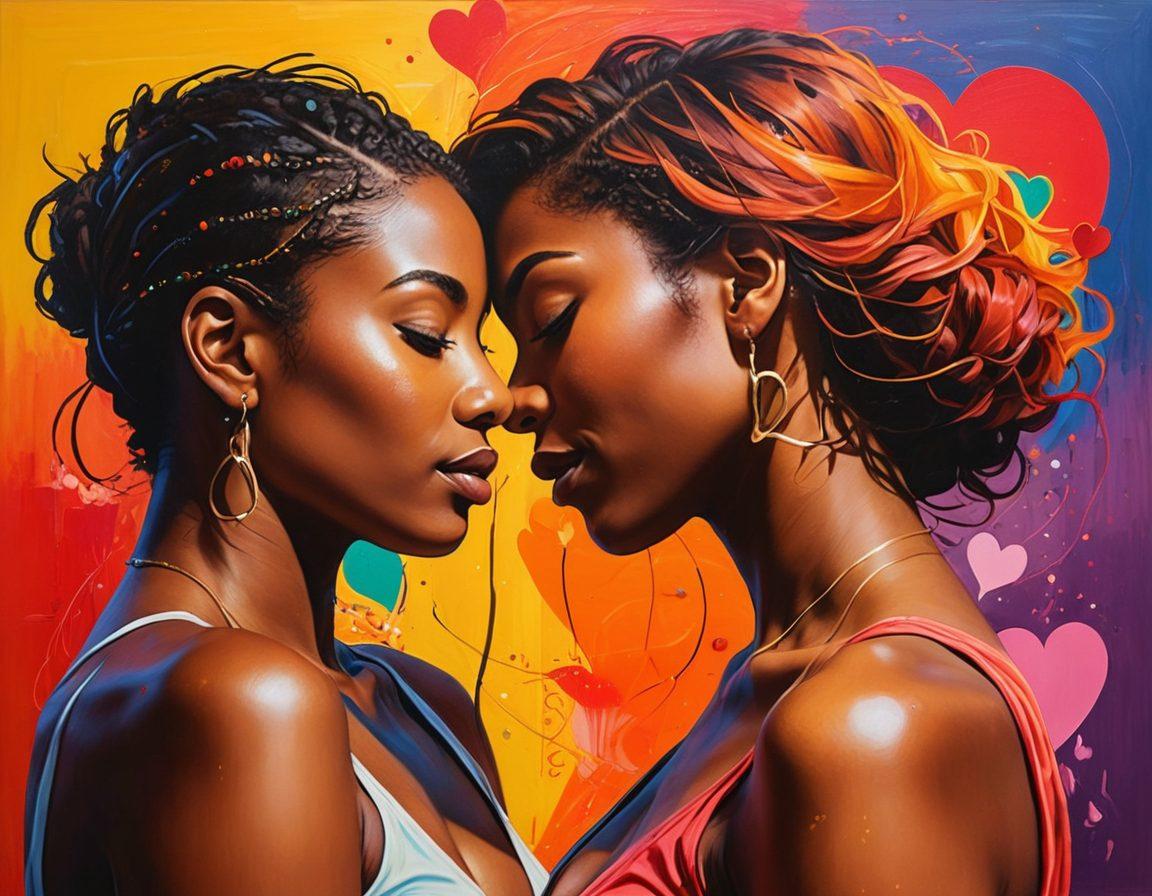 A powerful, abstract representation of sexual empowerment featuring vibrant silhouettes of diverse individuals embracing intimacy, surrounded by symbols of adult media like film reels and hearts. The background should have dynamic brush strokes representing various emotions and connections. Incorporate warm and inviting colors to evoke a sense of community and acceptance. super-realistic. vibrant colors. abstract art.